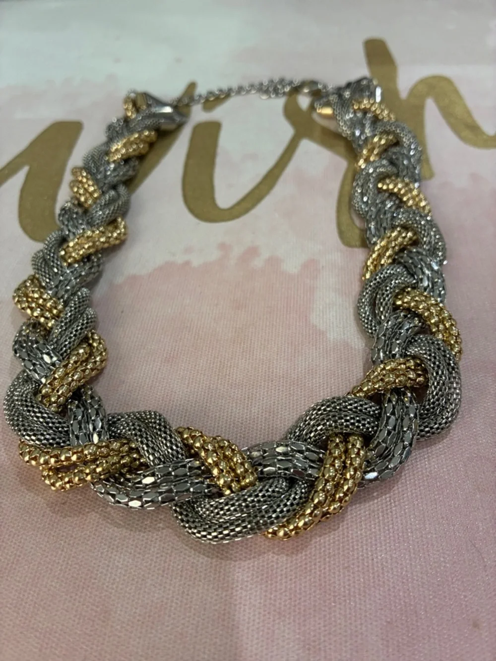 Two-Tone Braided Statement Necklace - Gold & Silver